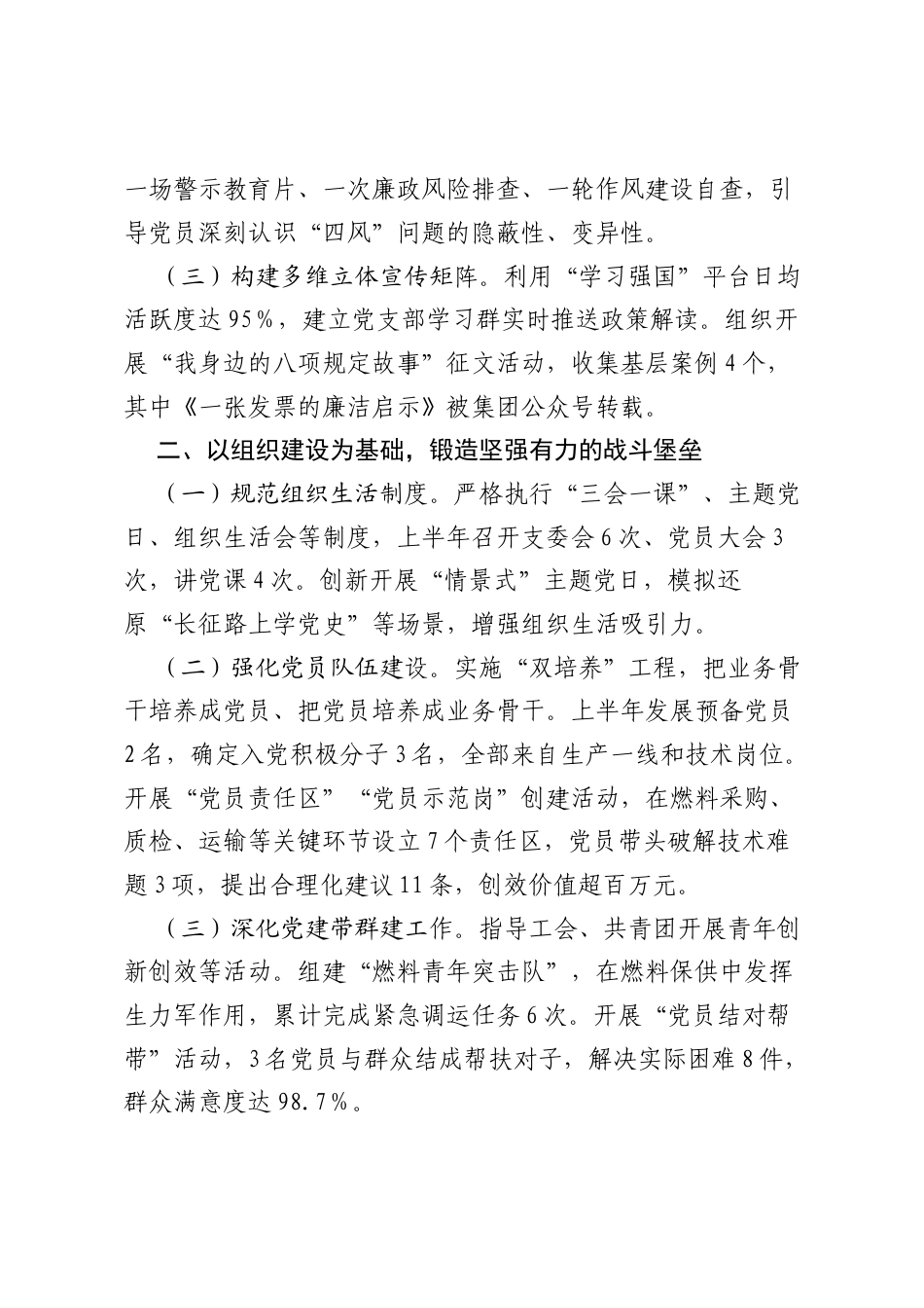 燃料公司党支部2025年上半年党建工作总结.docx_第2页