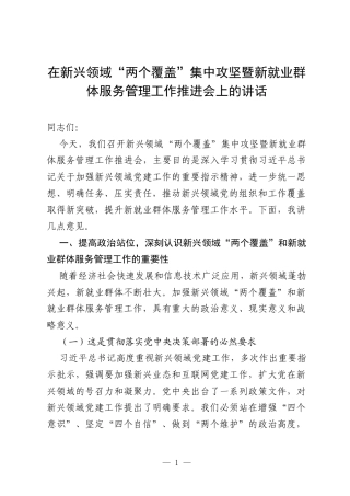 在新兴领域“两个覆盖”集中攻坚暨新就业群体服务管理工作推进会上的讲话.docx