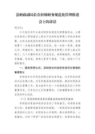 县财政副局长在村级财务规范化管理推进会上的讲话.docx