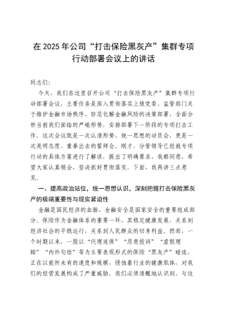 在2025年公司“打击保险黑灰产”集群专项行动部署会议上的讲话.docx