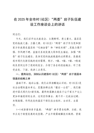 在2025年全市村（社区）“两委”班子队伍建设工作座谈会上的讲话.docx