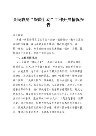 县民政局“银龄行动”工作开展情况报告.docx