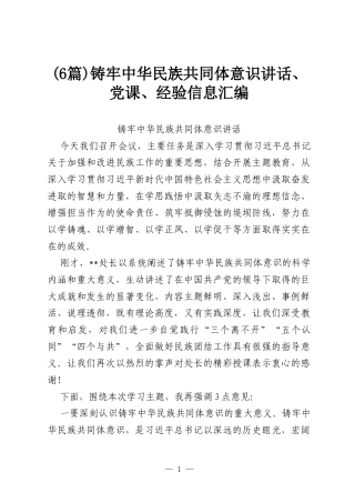 (6篇)铸牢中华民族共同体意识讲话、党课、经验信息汇编.docx