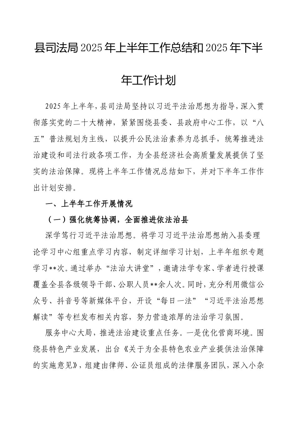 县司法局2025年上半年工作总结和2025年下半年工作计划.doc_第1页