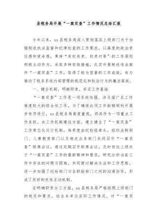 县税务局开展“一案双查”工作情况总结汇报.doc