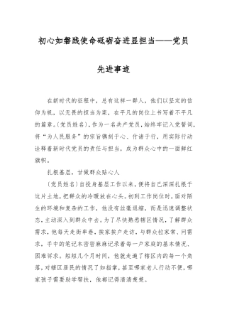 初心如磐践使命砥砺奋进显担当——党员先进事迹.doc