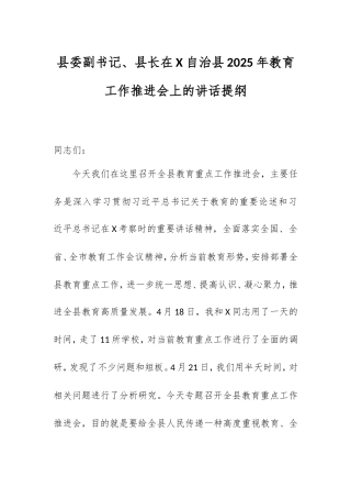 县委副书记、县长在自治县2025年教育工作推进会上的讲话提纲.doc