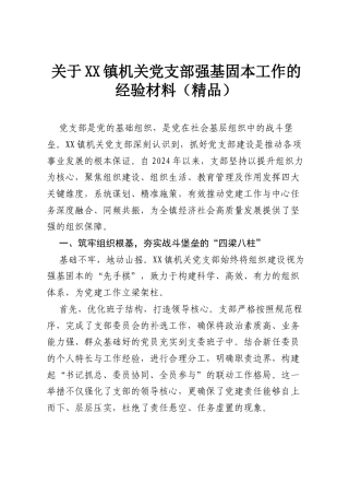 关于XX镇机关党支部强基固本工作的经验材料（精品）.docx