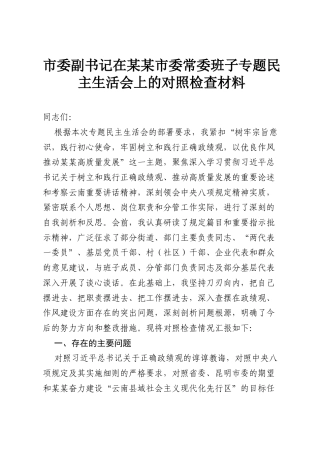 市委副书记在某某市委常委班子专题民主生活会上的对照检查材料.docx