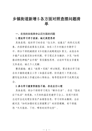 乡镇街道新增5各方面对照查摆问题清单.docx