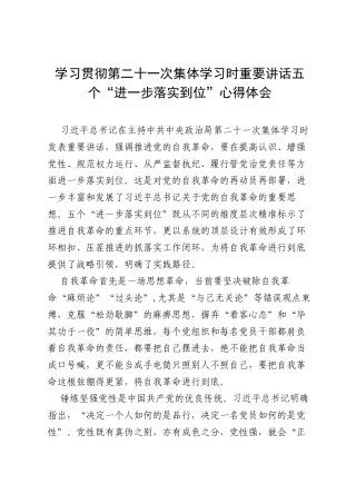 学习贯彻第二十一次集体学习时重要讲话五个“进一步落实到位”心得体会.docx