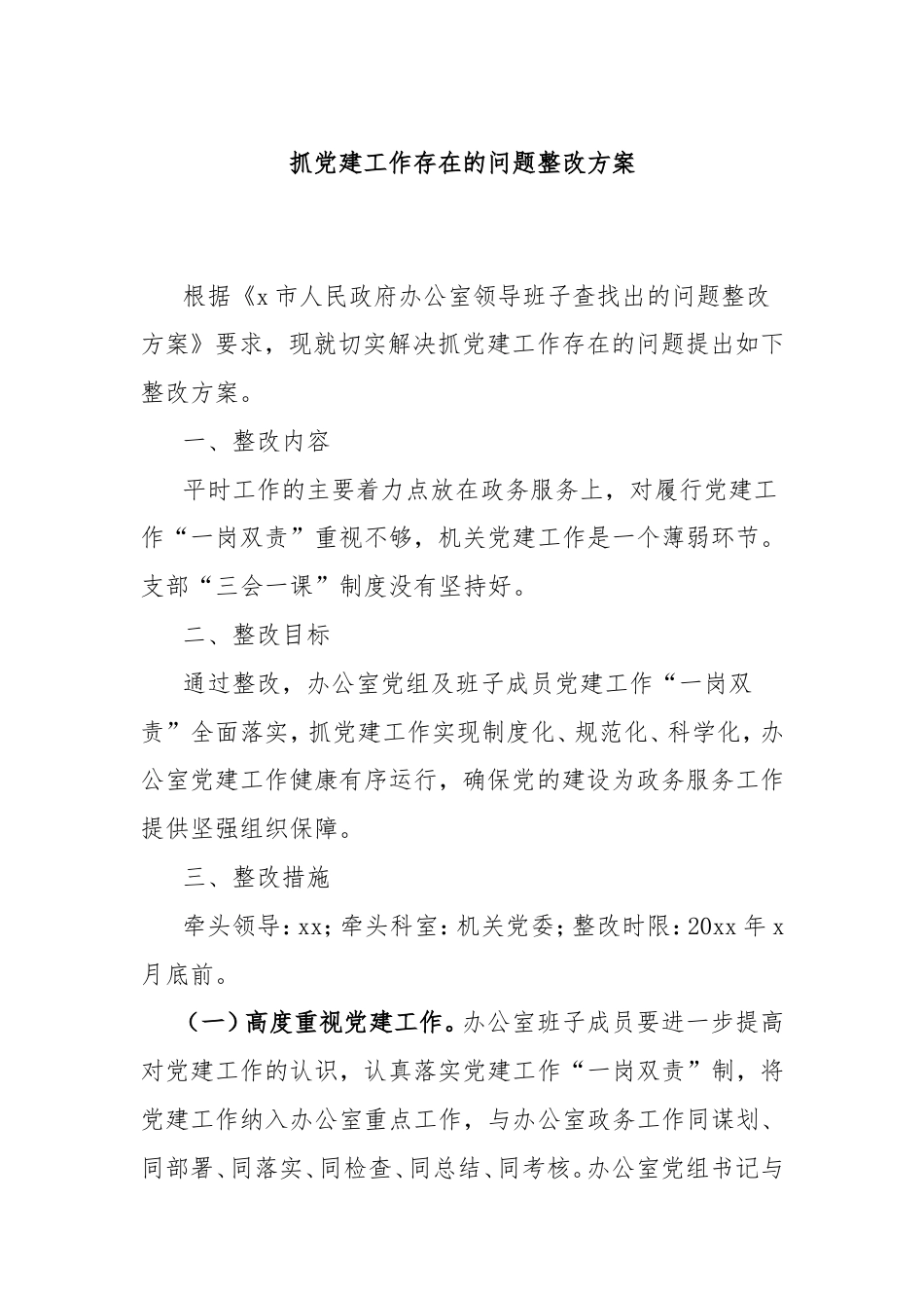 抓党建工作存在的问题整改方案.doc_第1页
