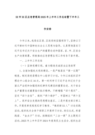 市区应急管理局2025年上半年工作总结暨下半年工作安排.doc