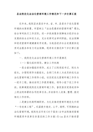 县法院优化法治化营商环境工作情况和下一步打算汇报.doc