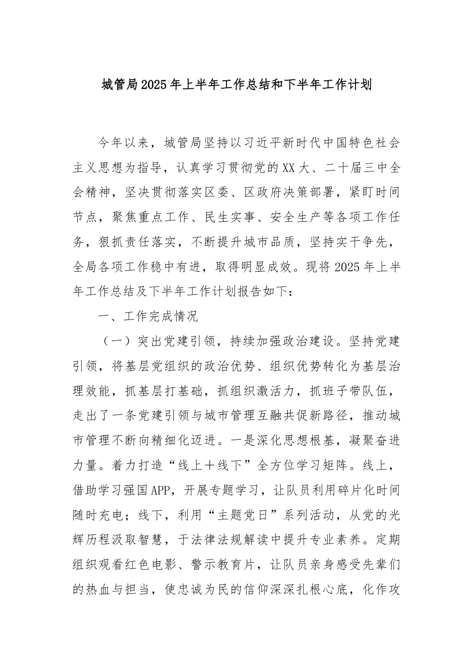 城管局2025年上半年工作总结和下半年工作计划.doc_第1页