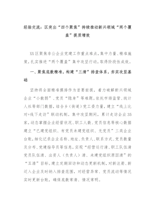 经验交流：区突出“四个聚焦”持续推动新兴领域“两个覆盖”提质增效.doc