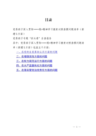 党委班子在党的自我革命认识增强党性权力规范运行从严监督执纪落实管党治党责任五个方面问题深入贯彻精神学习教育对照查摆问题清单.docx