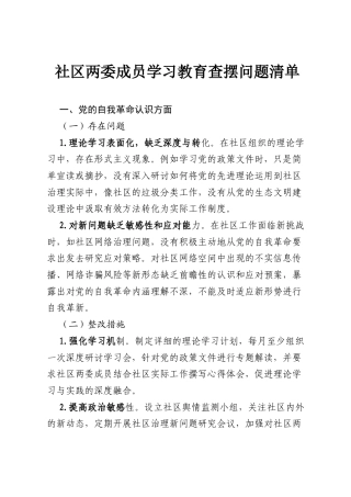 社区两委成员八项规定学习教育查摆问题清单.docx