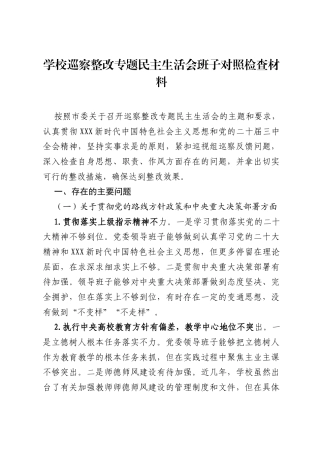 学校巡察整改专题民主生活会班子对照检查材料.docx