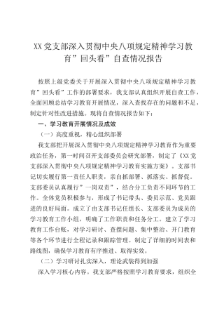 XX党支部深入贯彻中央八项规定精神学习教育”回头看”自查情况报告.docx