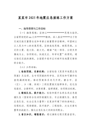 某某市2025年地震应急演练工作方案.docx