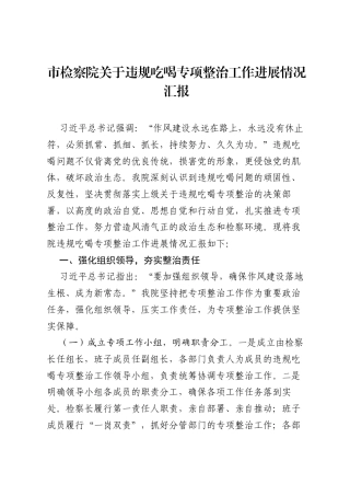 市检察院关于违规吃喝专项整治工作进展情况汇报.docx