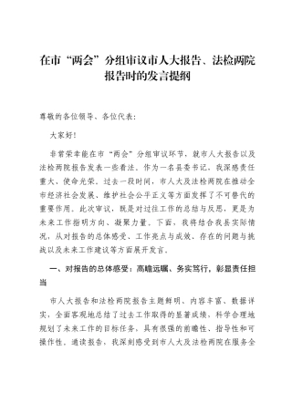 在市“两会”分组审议市人大报告、法检两院报告时的发言提纲.docx