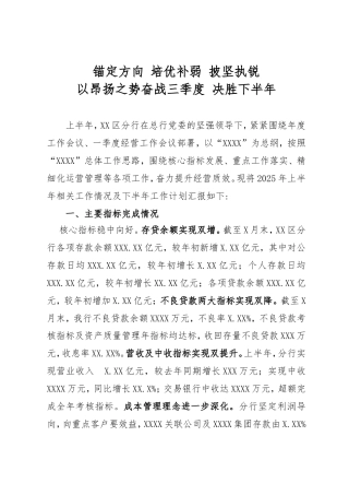 分行2025年上半年工作总结及下半年工作计划.doc