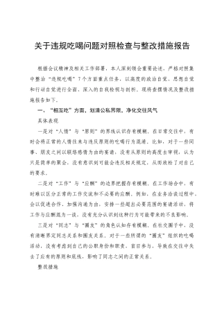 关于违规吃喝问题对照检查与整改措施报告（七个方面）.docx