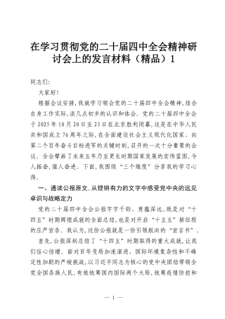在学习贯彻党的二十届四中全会精神研讨会上的发言材料（精品）1.docx