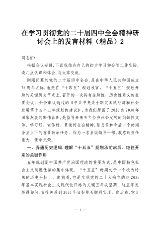 在学习贯彻党的二十届四中全会精神研讨会上的发言材料（精品）2.docx
