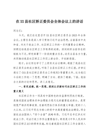 在XX县社区矫正委员会全体会议上的讲话.doc