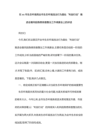 在XX市生态环境局全市生态环境违法行为查处“利剑行动”推进会暨风险隐患排查整治工作调度会上的讲话.docx