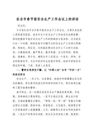 在全市春节前安全生产工作会议上的讲话.docx