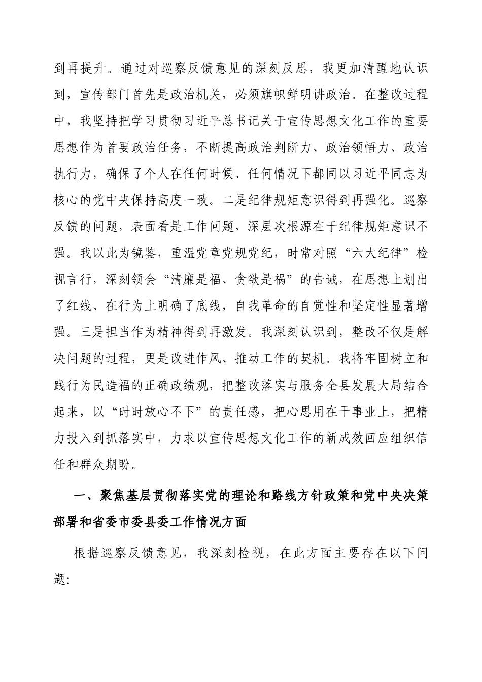 2025年县委巡察反馈意见整改专题民主生活会对照检查材料（县委宣传部常务副部长）.docx_第2页