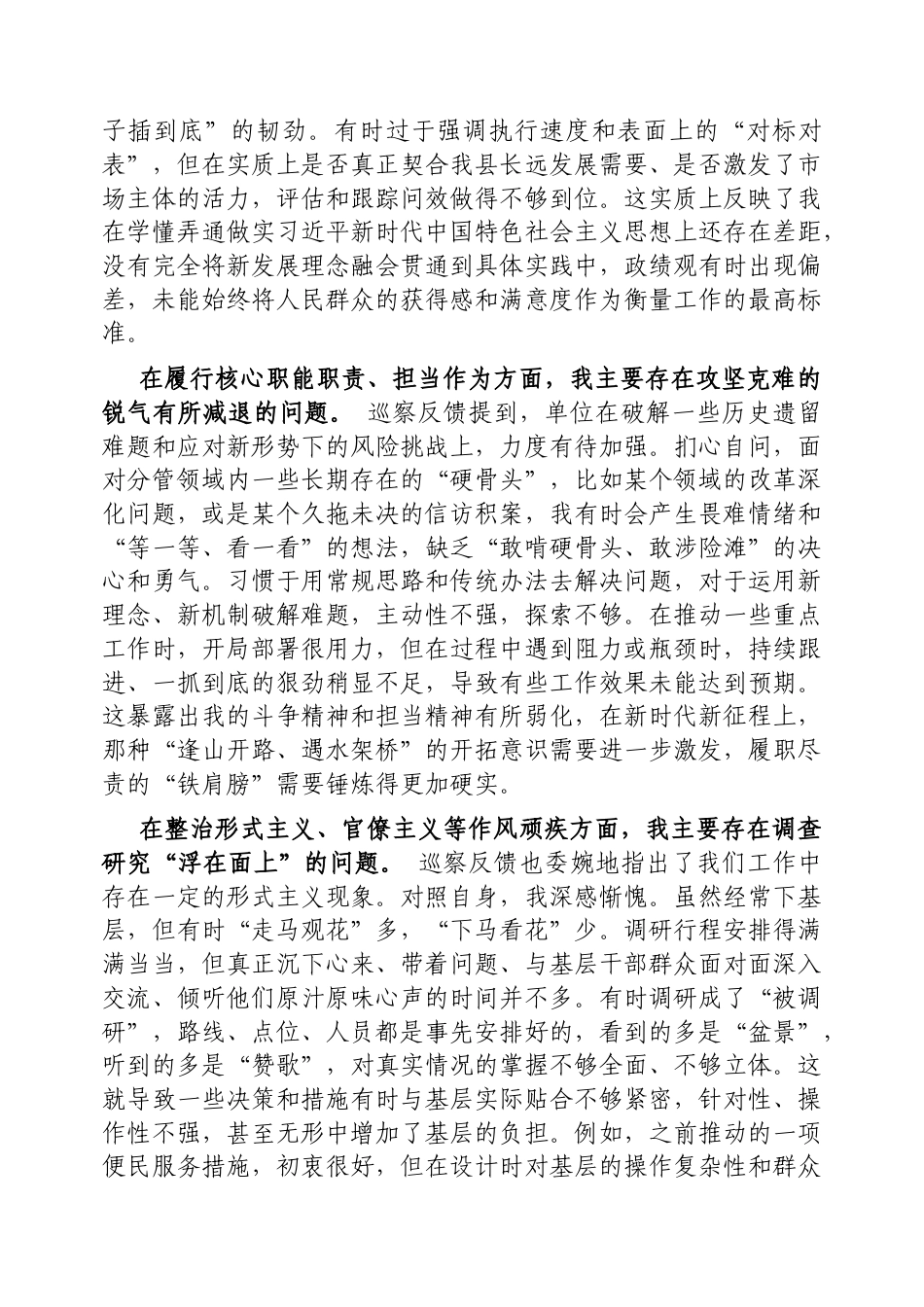 2025年县委巡察反馈意见整改专题民主生活会个人对照检查材料（市直单位负责人）.docx_第2页