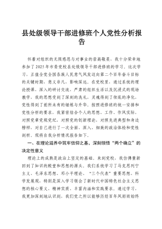 县处级领导干部进修班个人党性分析报告.docx