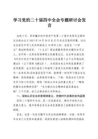 学习党的二十届四中全会专题研讨会发言.docx