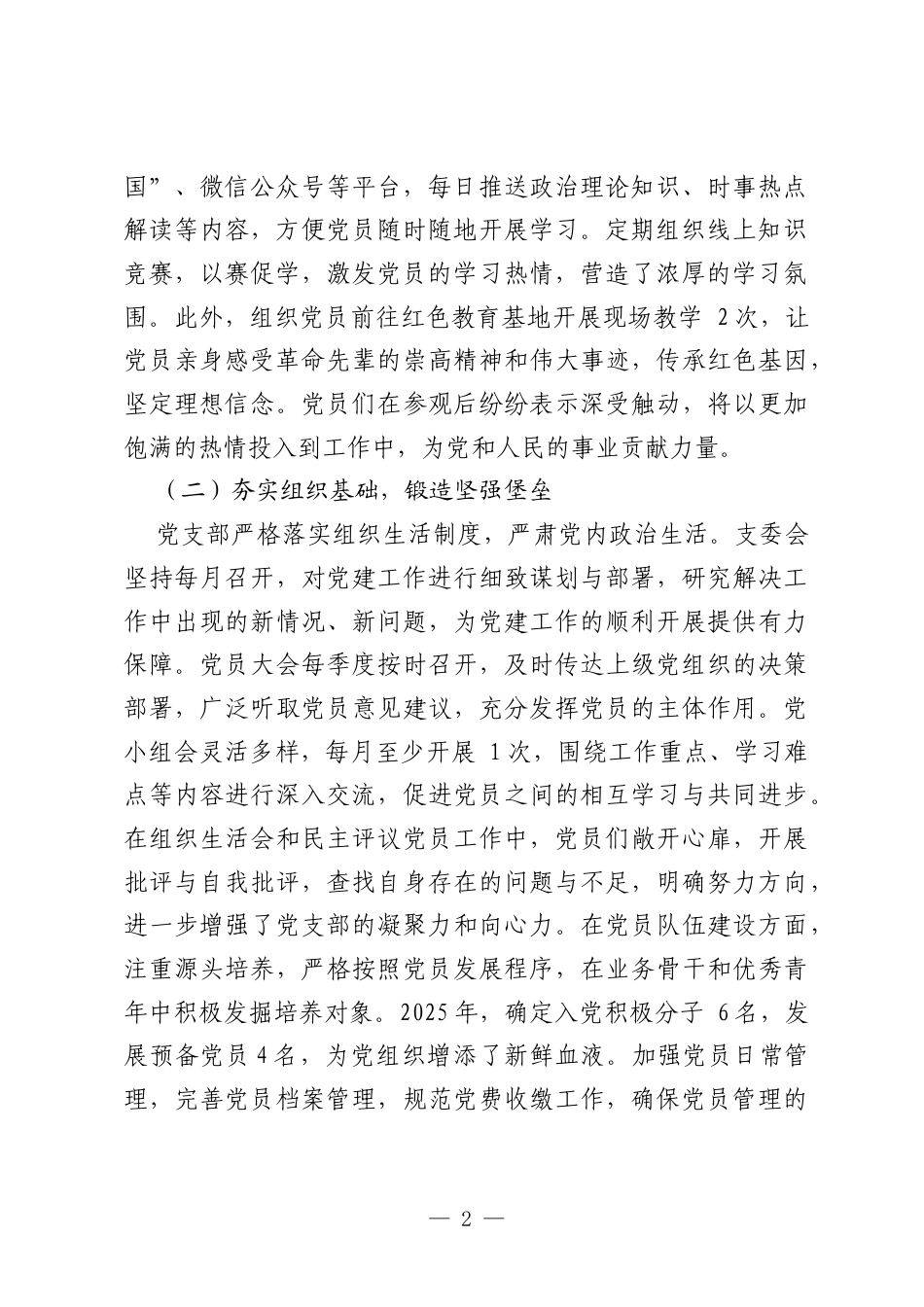 2025 年党建工作总结及 2026 计划（精选）.docx_第2页
