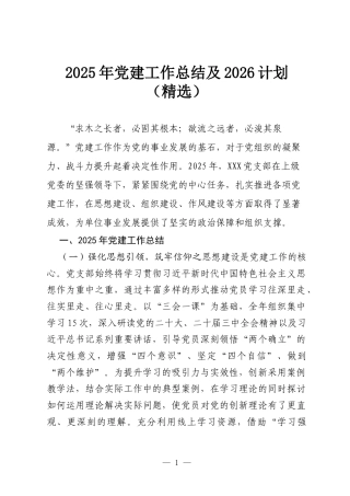 2025 年党建工作总结及 2026 计划（精选）.docx
