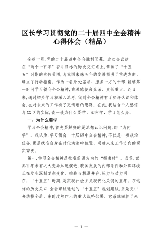 区长学习贯彻党的二十届四中全会精神心得体会（精品）.docx