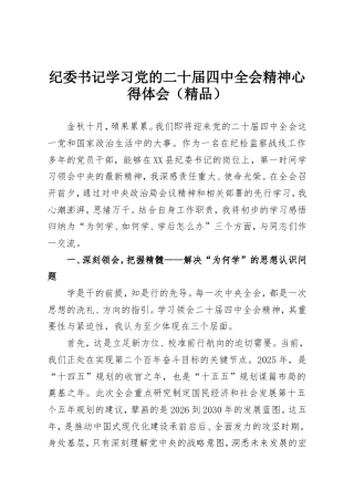纪委书记学习党的二十届四中全会精神心得体会（精品）.doc