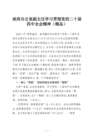 政府办公室副主任学习贯彻党的二十届四中全会精神（精品）.docx