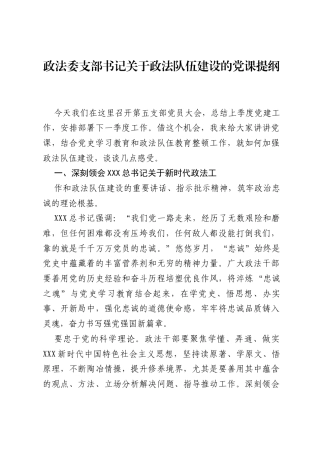 政法委支部书记关于政法队伍建设的党课提纲.docx