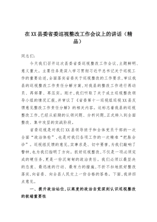 在XX县委省委巡视整改工作会议上的讲话.docx
