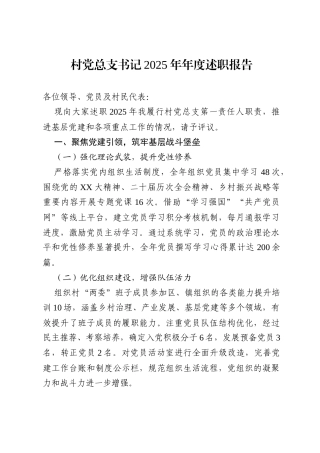 村党总支书记 2025 年年度述职报告.docx