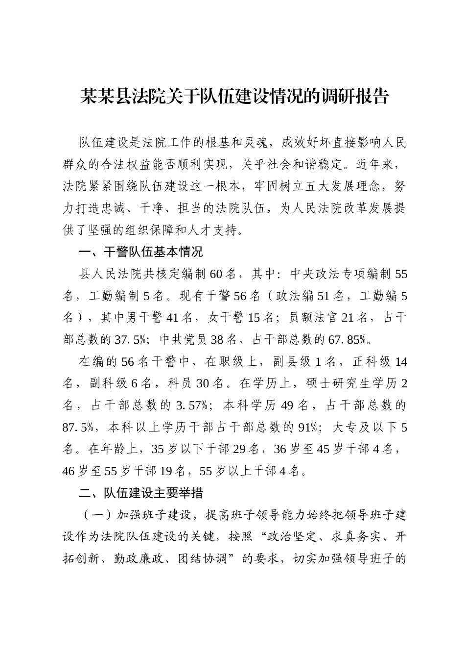 某某县法院关于队伍建设情况的调研报告.docx_第1页