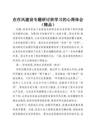 在作风建设专题研讨班学习的心得体会（精品）.docx