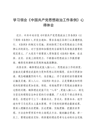 学习领会《中国共产党思想政治工作条例》心得体会.docx