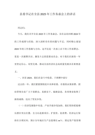 县委书记在全县2025年工作务虚会上的讲话.docx
